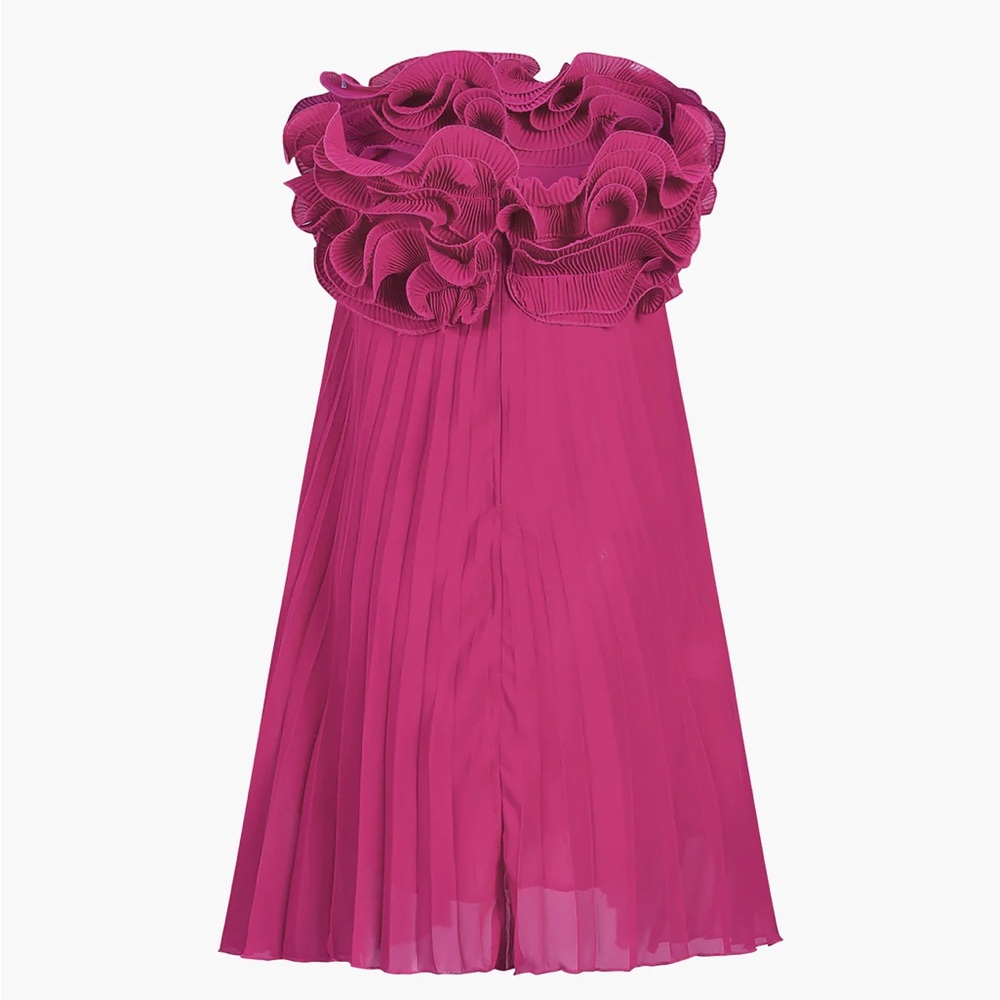 Commense Mesh Rosette Tube Pleat Dress